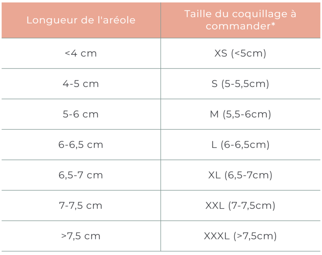 Guide tailles coquillages allaitement Babig