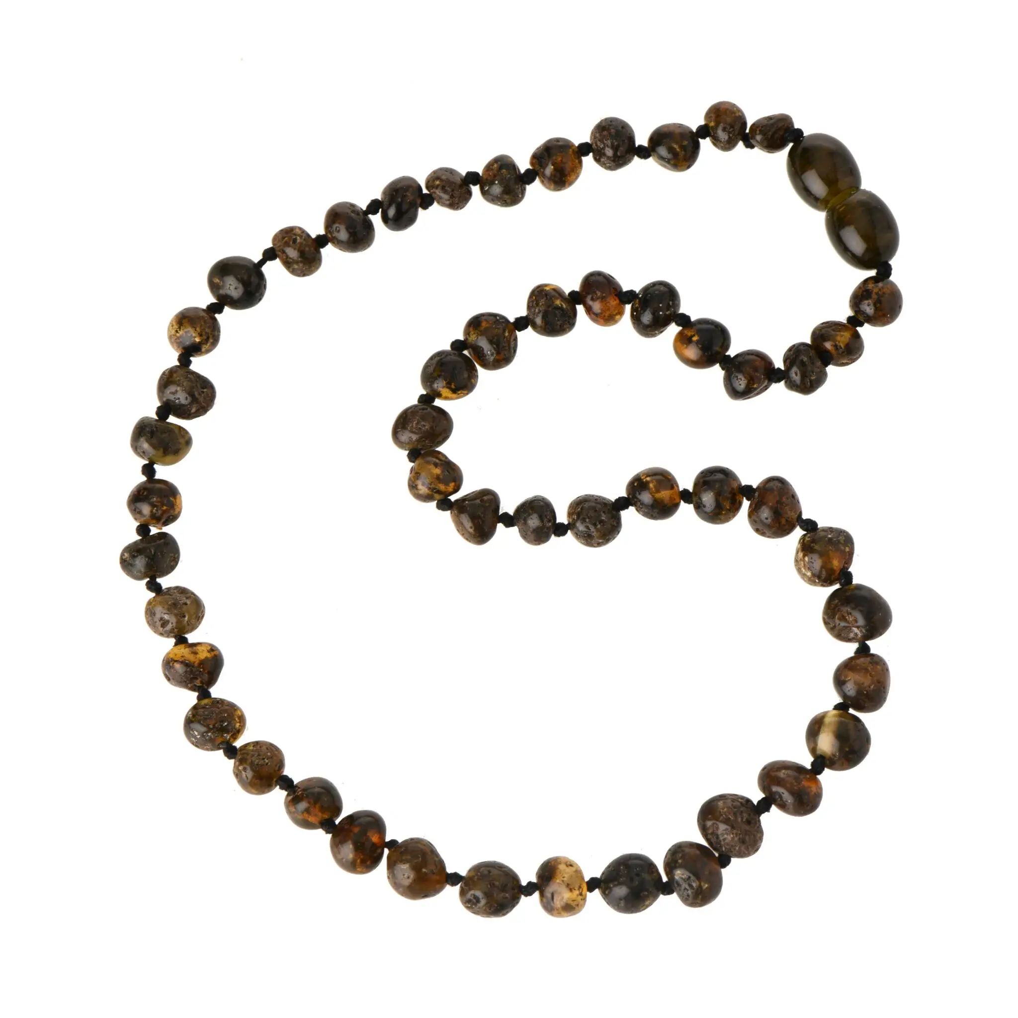 Collier d'ambre véritable vert sombre pour bébé